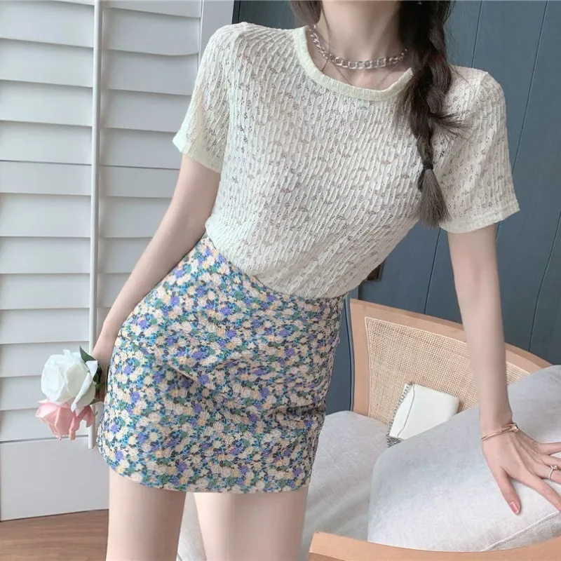 Skirt Short Sleeve Lightly Cooked Female Outfits Printing Women\'s Two Piece Set Kawaii Korea Vintage Formal Event Co Ord Jacket