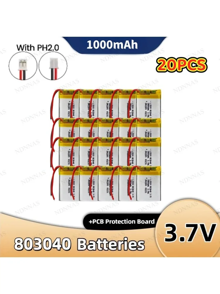 Baterie LIPO 3.7V 803040 1000mAh, bateria litowo-jonowa polimerowa 803040 do zdalnego sterowania, iPoda, głośnika Bluetooth, GPS — zdjęcie produktu 7