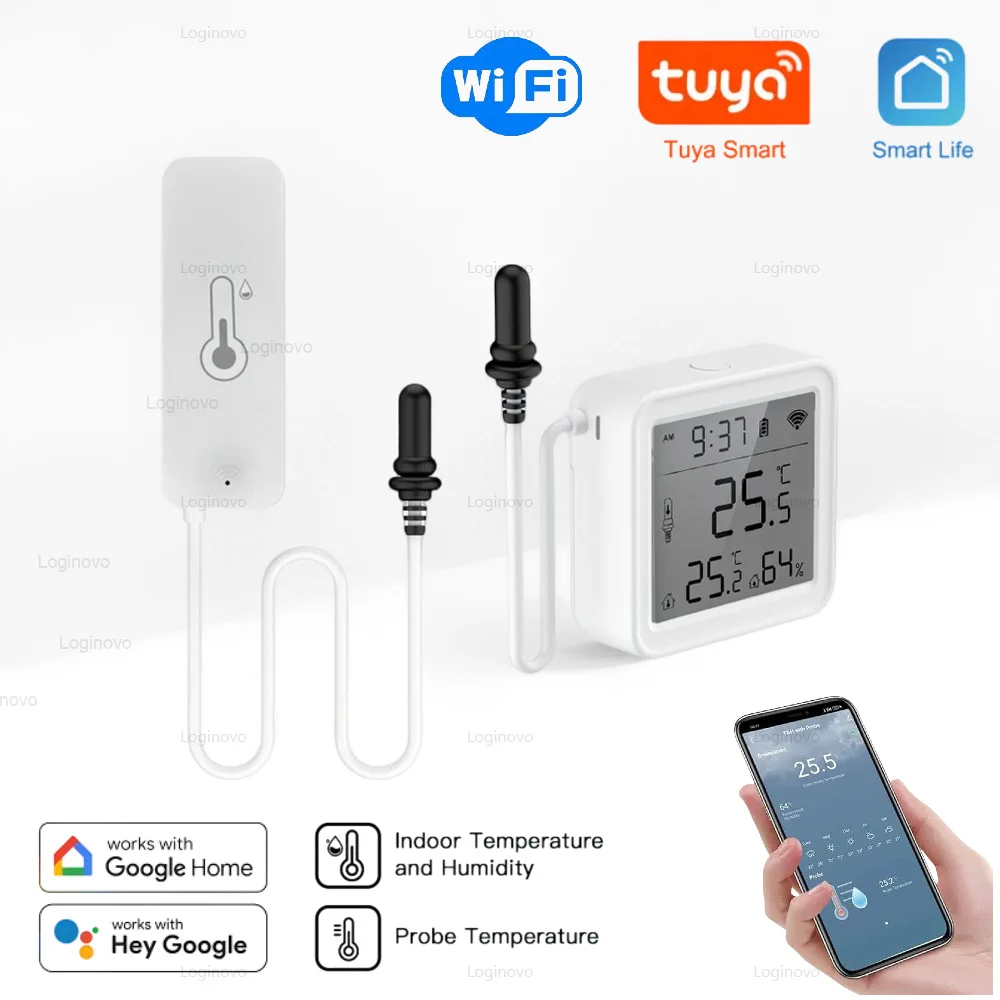 

Tuya Smart Life Temperature And Humidity Sensor Wifi Probe Thermometer Hygrometer APP Monitor For Alexa Google Aquarium Winery