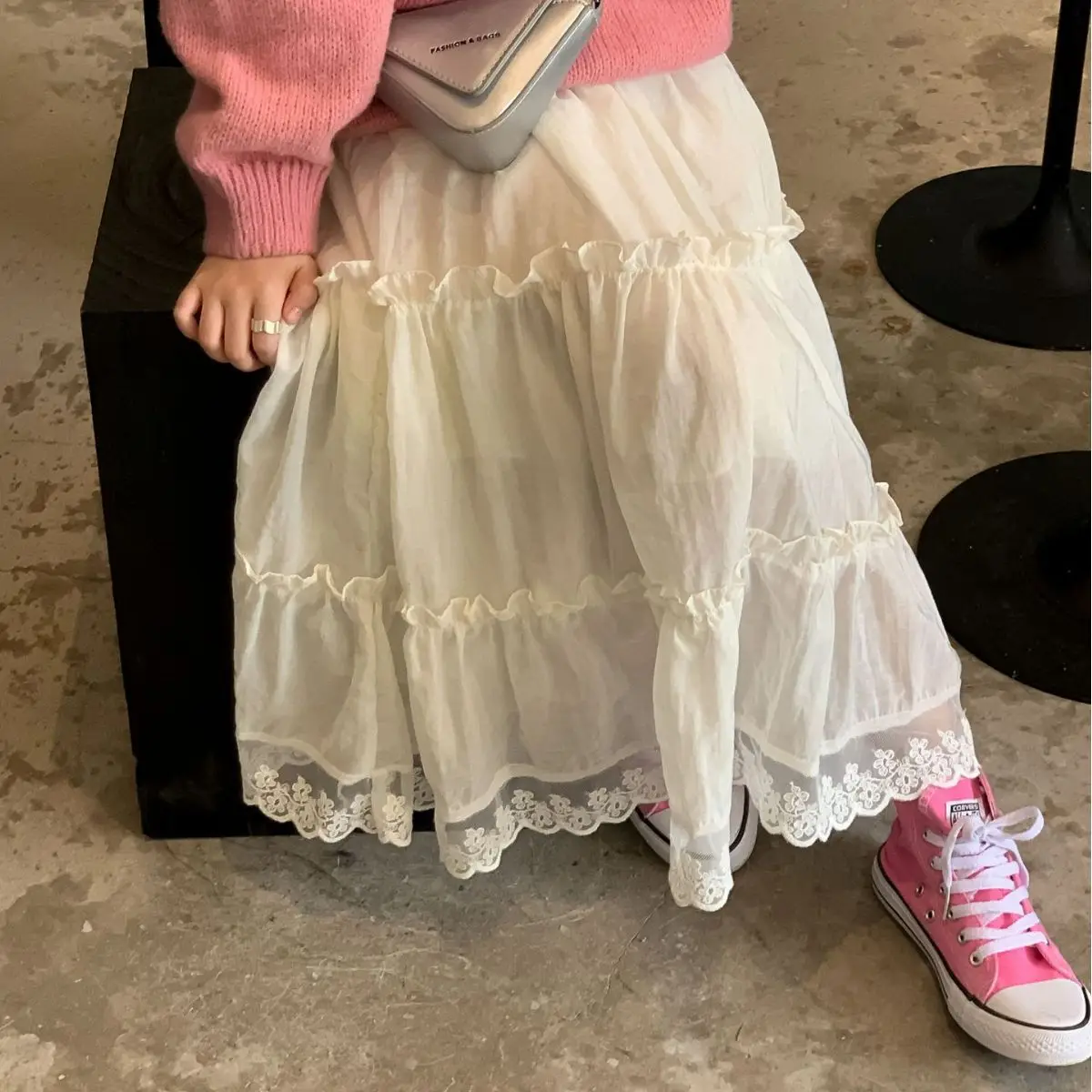 Autumn Lace Wood Ear Edge Korean Version White Skirt Fashion Casual Baby Girl Dress Sweet Cute Children Skirt