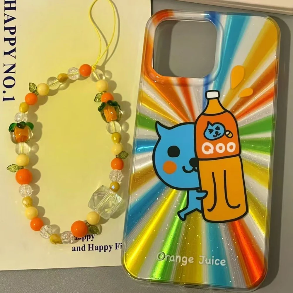 Cartoon Kawaii Girls Students Qoo Phone Case Orange Juice Qoo Case Suit for Iphone15 14 13 12 11 X Xs 13Mini Beauty Case Gifts