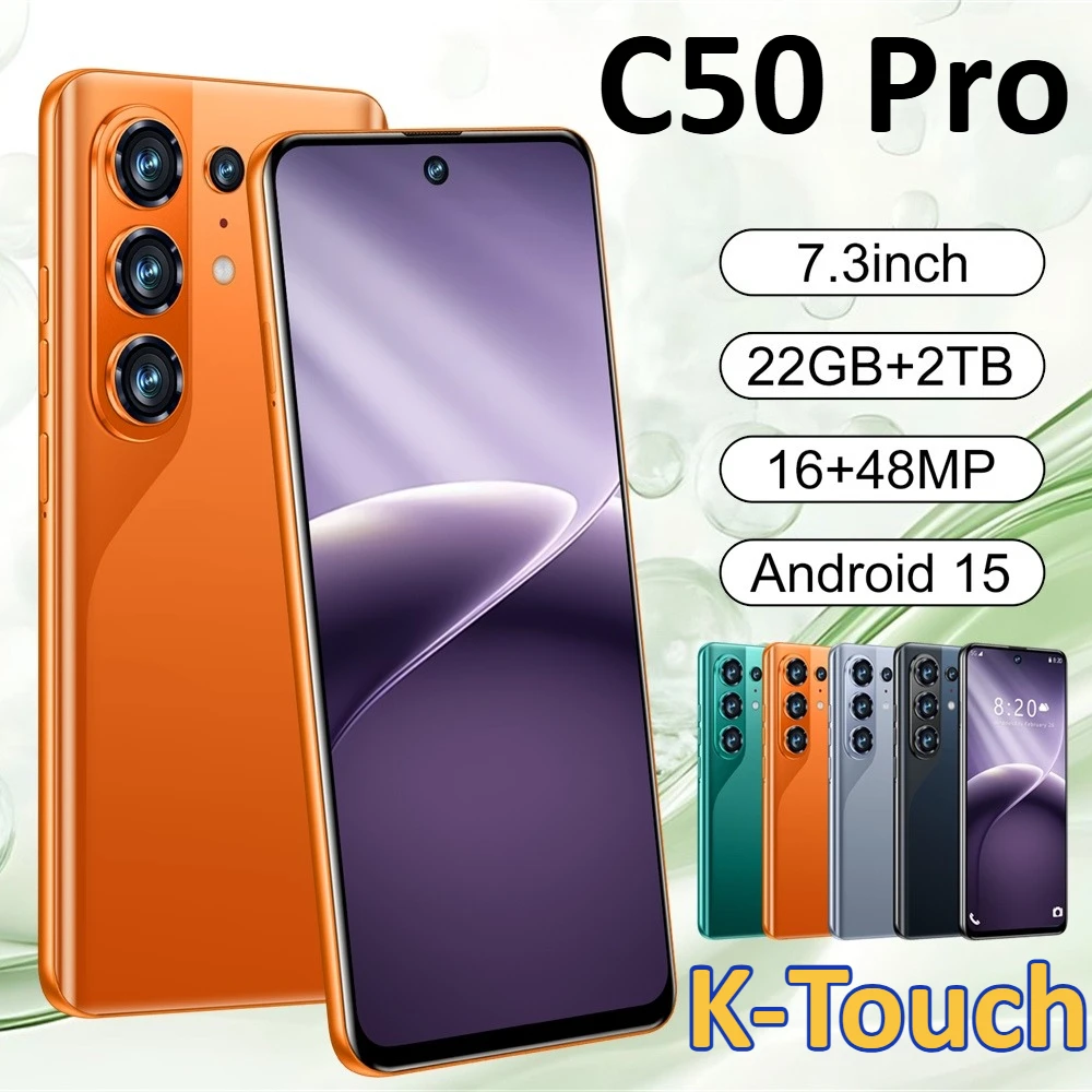 K-Touch Mobile Phones C50 Pro Smartphone Android 5G Dual SIM 7.3 Inch Cell Phone 22GB 2TB 8000mAh Octa Core Unlock 16+48MP Camera For Men Women Gifts