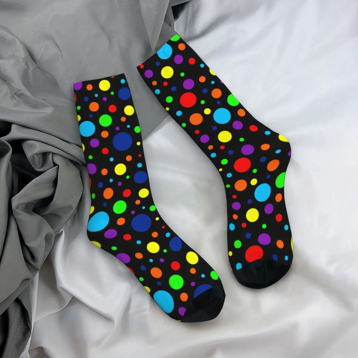 Vintage 80S Polka Dots Socks Spring Dark Rainbow Spots Stockings Women Men Breathable Socks Pattern Cycling Anti Skid Socks