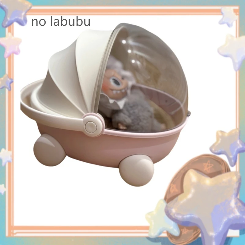 

17cm Labubu Baby Stroller Vinyl Cradle Kawaii Cartoon Doll Sleep Stroller Furniture Accessories Ornaments Holiday Gifts Toys