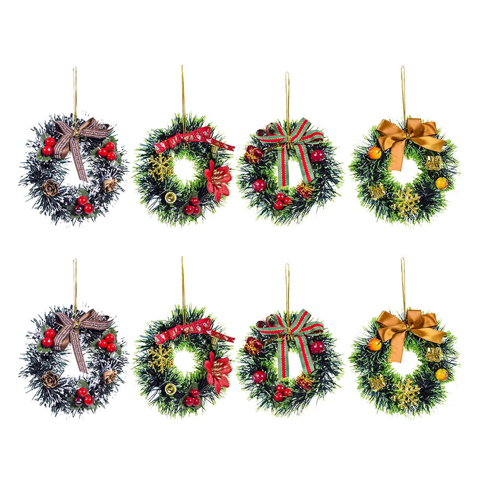 

8Pcs Christmas Miniature Garland Wreath Decorations for Playhouse Xmas Hanging Decorative Garland Mini Wreath String Wreaths