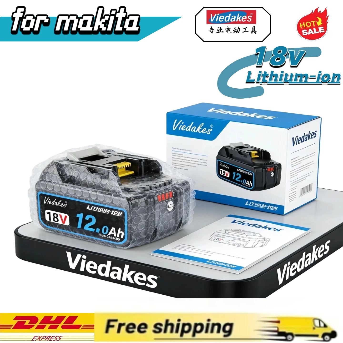 9.0Ah 18V Cordless Tool Battery Pack for Makita Automotive Tools, High Capacity Li-ion Pack with LED Fuel Gauge & BMS Protection