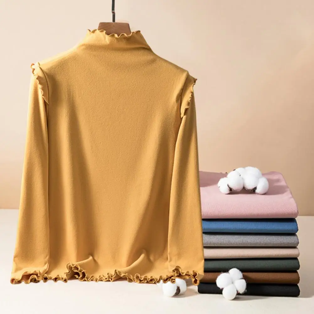 Women Long Sleeve Top Shirring Loose Top Soft Warm Women's Half-high Collar Pullover Blouse for Spring Fall with for Neck