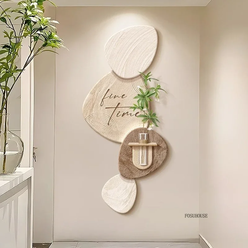 Cream-colored Entryway Decorative Painting Irregularly Shaped Hallway Sandstone Mural with Lights Creative Room Decoration