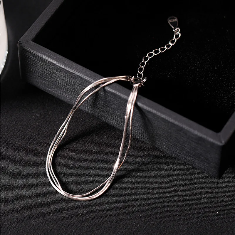 New 925 Sterling Silver Blade Bracelet Charm Three-Layer Simple Jewelry Party Gift Fashion Women's Accessories