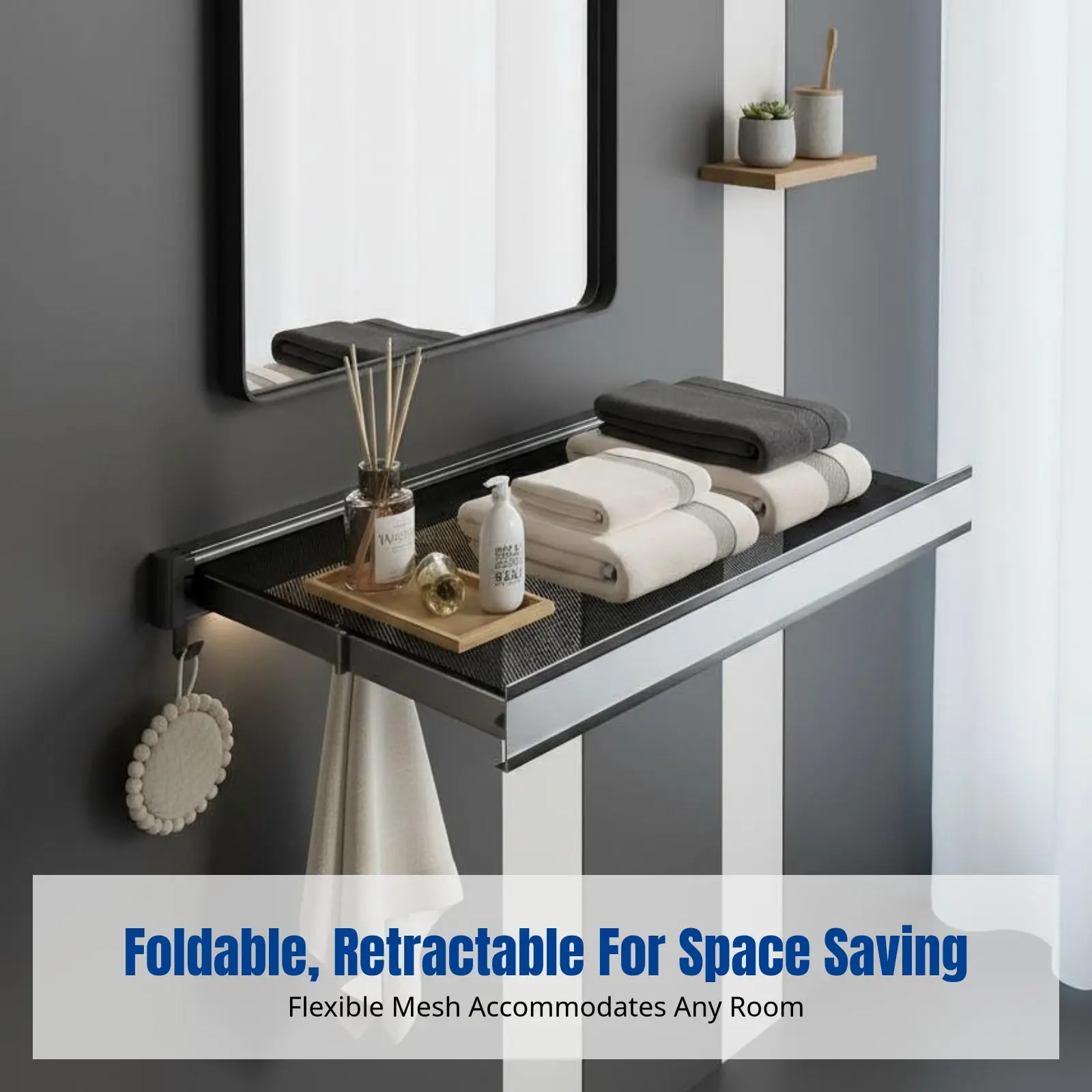 

Складная расширяемая вешалка для полотенец без сверления, компактная полка для ванной комнаты, из алюминиевого сплава, для ванны, раковины, балкона