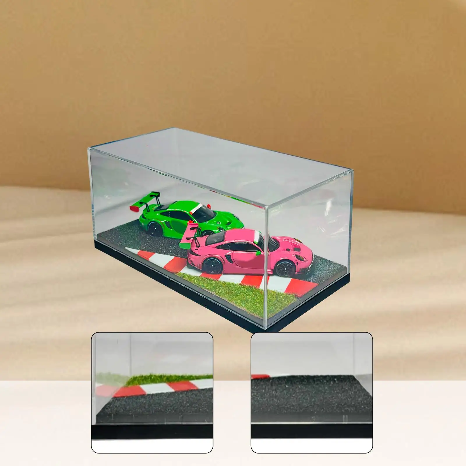 1/64 Modello di veicolo Vetrina Realistica Decorazione acrilica Ornamento Macchinine Organizzatore di stoccaggio Scena di parcheggio per auto in lega