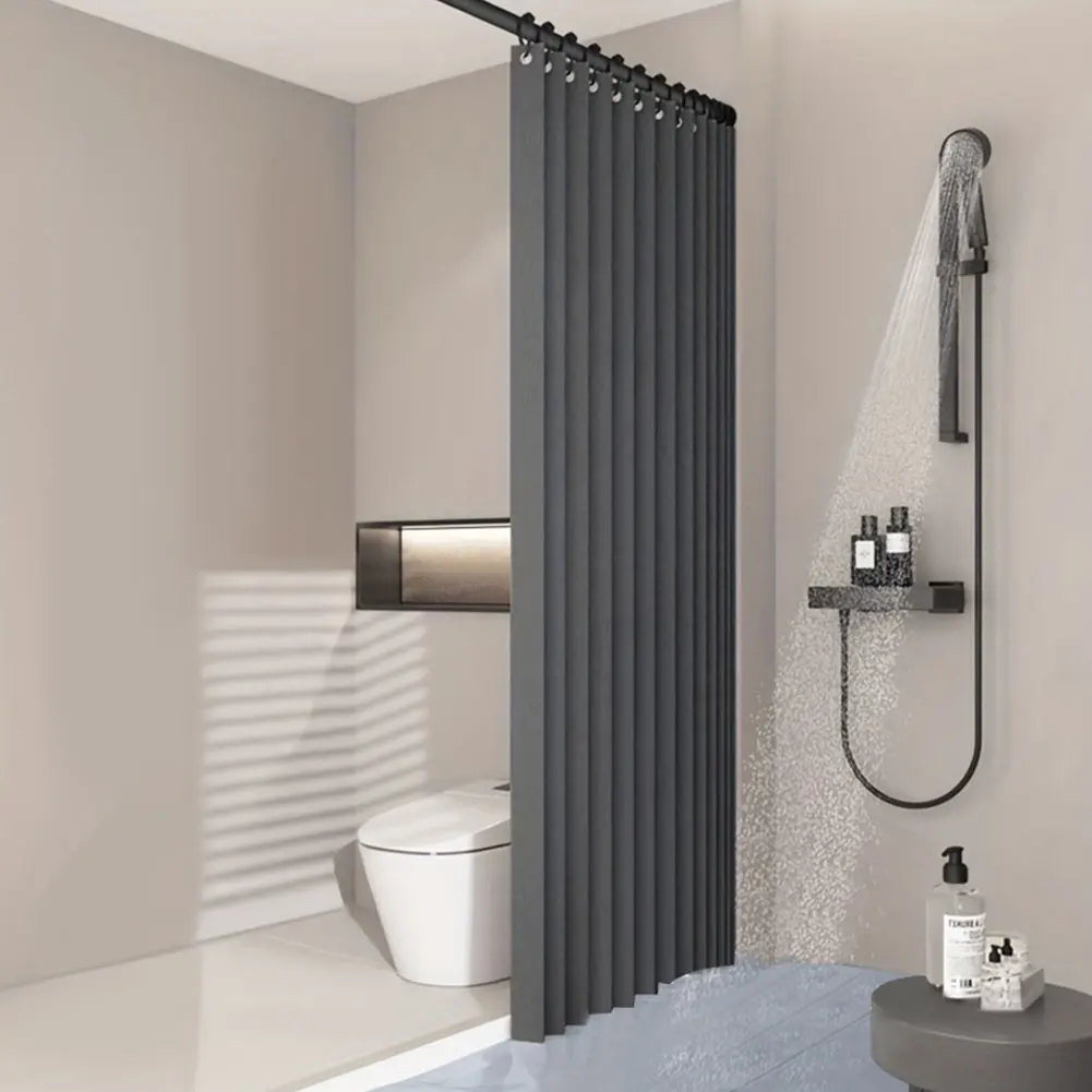 

Foldable Magnetic Shower Curtain Waterproof Bathtub Curtain with 14 Hooks Privacy Bathroom Divider Modern for Bathroom