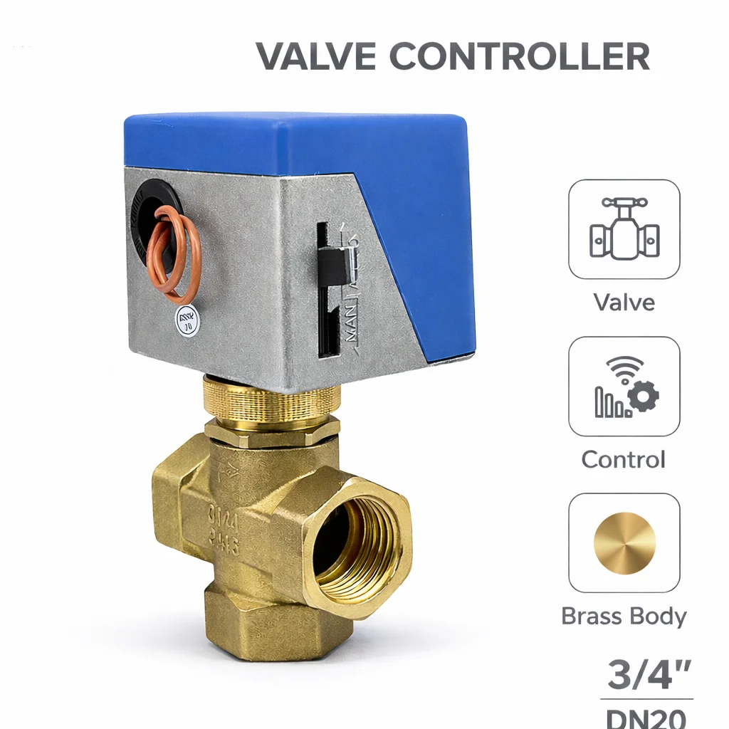 3/4'' 3 Way Motorized Globe Valve 220V Brass Electric Shut Off Valve 2 Wire Fan Coil Water Valve for Air Conditioning