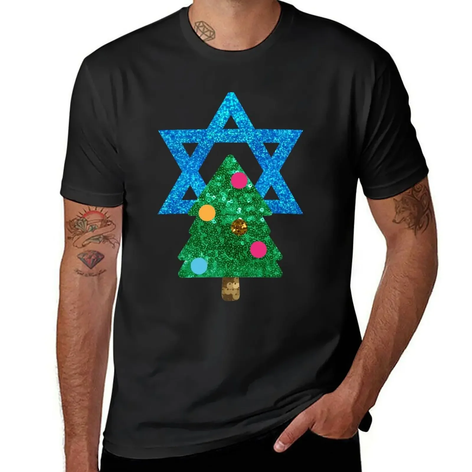 glitter print christmukkah hanukkah T-Shirt vintage t shirts boys animal print men clothes