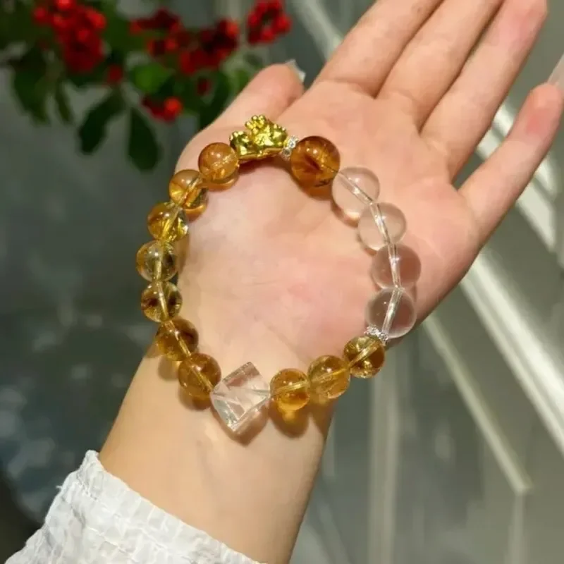 [Day after Day] New Natural Yellow Tower Crystal Pixiu Swallowing Gold Beast Bracelet Super Immortal White Crystal Bracelet