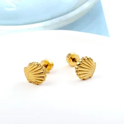 Gold Plated Shell Earrings For Women 2023 Trending Stainless Steel Piercing Screw Back Stud Birthday Jewelry Gifts Accessories