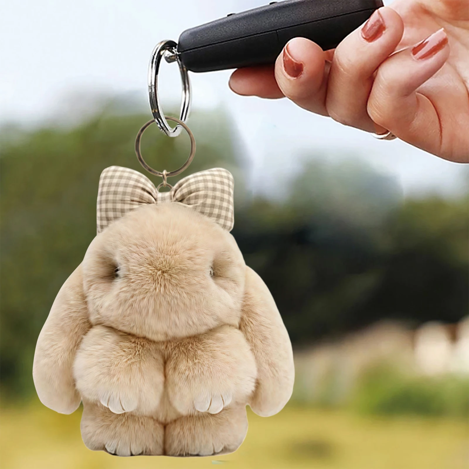 

Cute Bunny Plush with Tin Box Charming Rabbit Design Car Handbag Keyring Cute Plush Key Chain Easter Gifts for Women & Teens