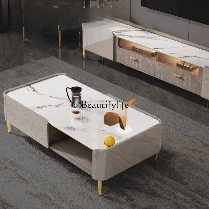 Light luxury rock slab living room 2023 new modern simple small apartment high-end coffee table