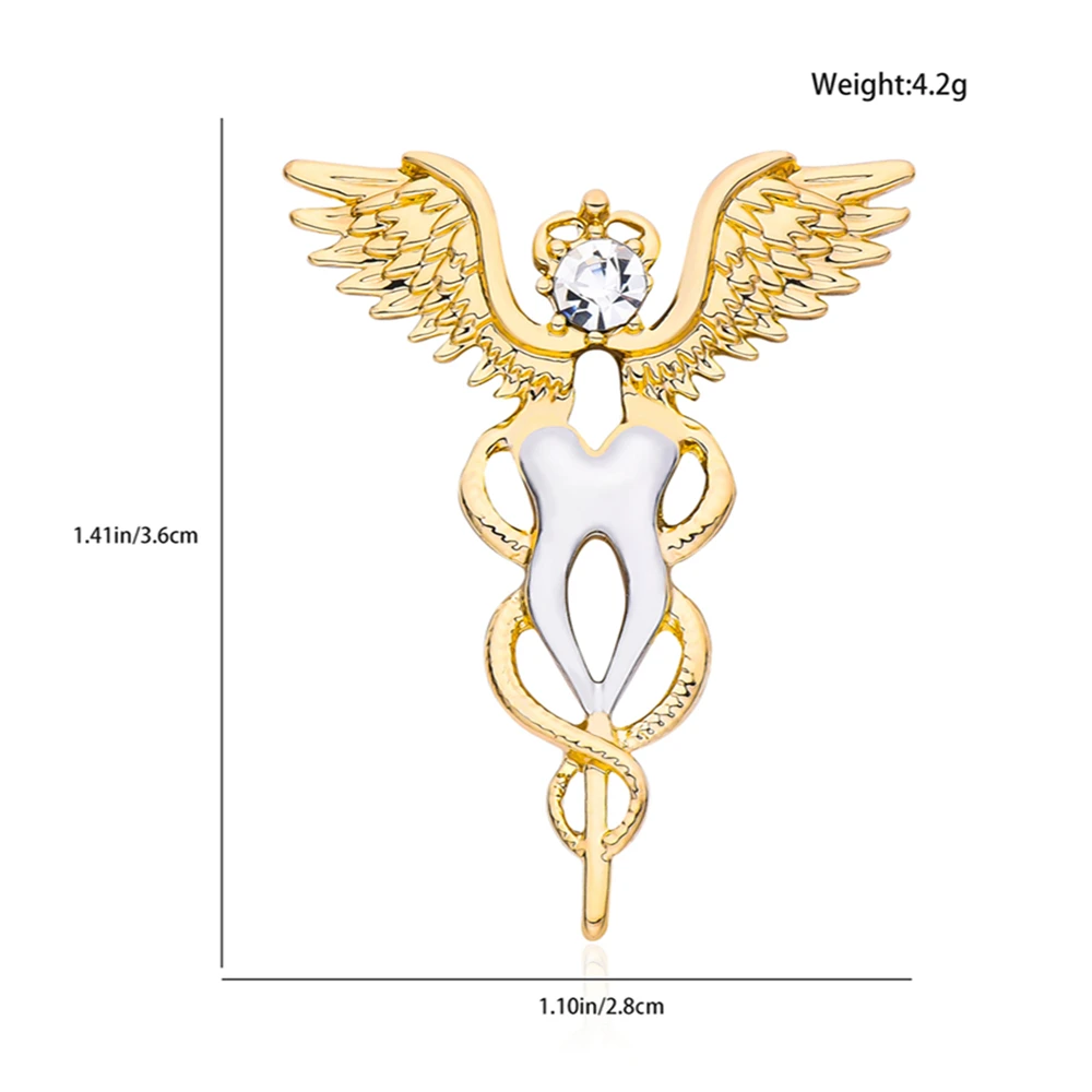 Creative Teeth Wings Dental Pin Brooch Medicine Crystal Badge Lapel Backpack Exquisite Jewelry for Doctor Dentist Nurse Medico