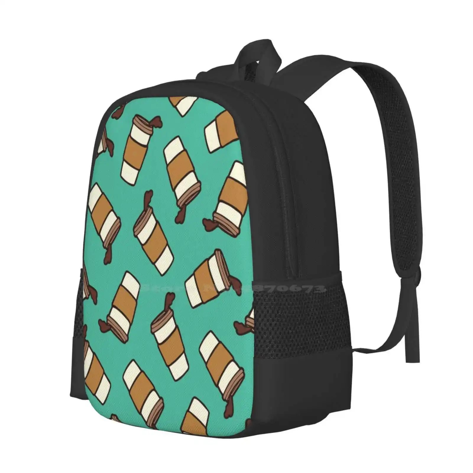 Take It Away Coffee Pattern School Bag Big Capacity Backpack Laptop Cafe Take Away Paper Coffees Pattern Drinks Addict Lover