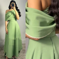 Customized      Casual  Jersey Pearl Engagement A-line One-shoulder Bespoke Occasion Gown Midi es