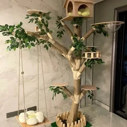 Solid Wooden Cat Bed of The Cat Climbing Frame Integrates Toy Scrapers That Are Wear-resistant and Hemp Rope Tracks