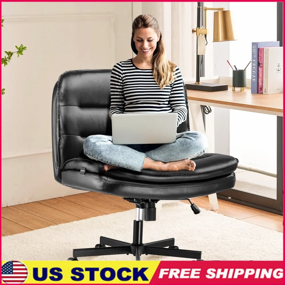 

Armless Swivel Office Chair with Wheels Wide Seat Indoor Vanity Chair 360° Rotation Heavy Duty Metal Velvet Black