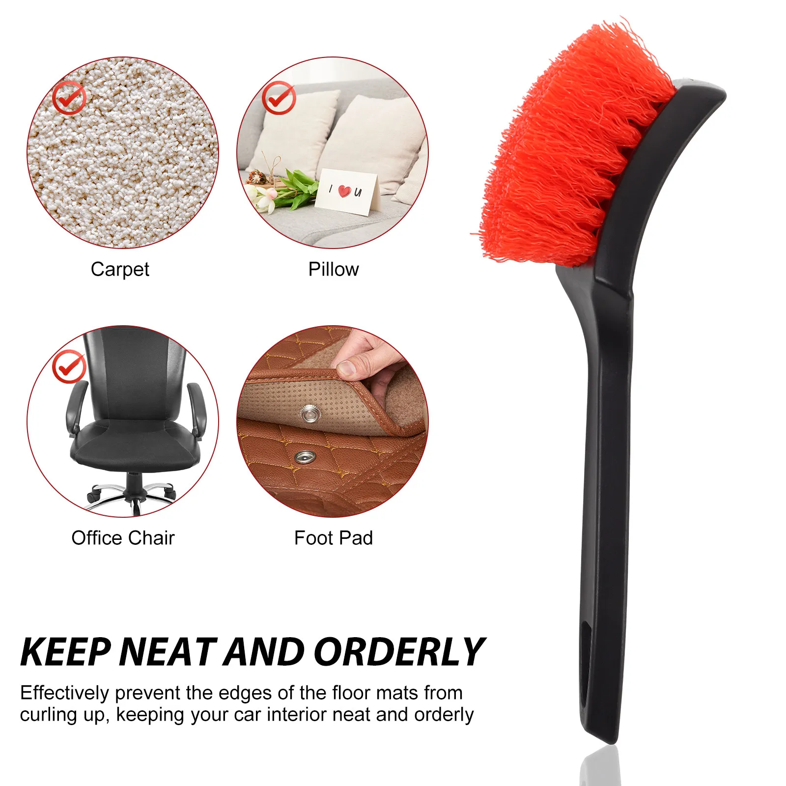 Multi Function Car Cleaning Brush Interior Detailing Brush Carpet Scrubber Sturdy Bristles Ergonomic Handle for Vehicle Seats