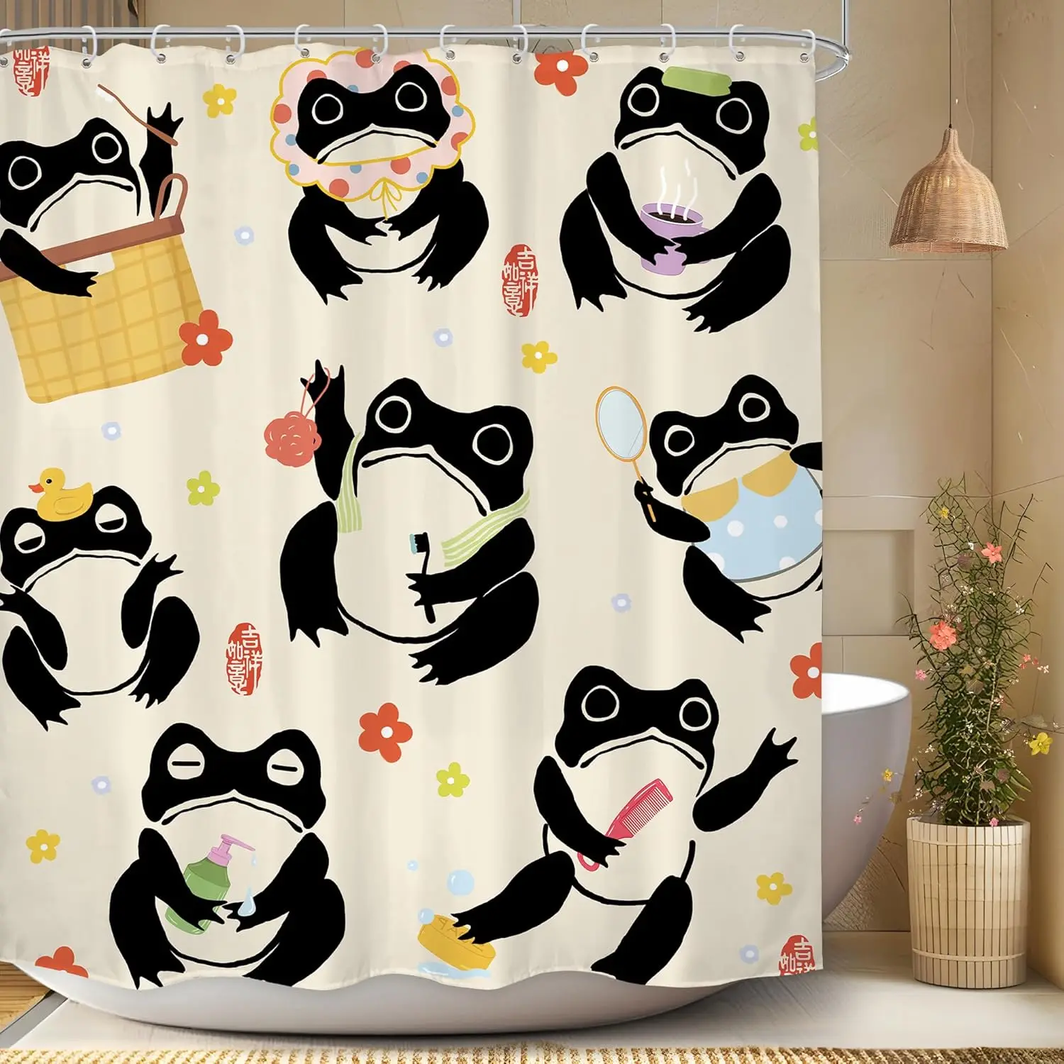 

Занавеска для душа в виде лягушки, милый мультяшный дизайн, декор для ванной комнаты, японский стиль, лягушка, художественный принт, водонепроницаемая занавеска для ванны, забавная тема животного