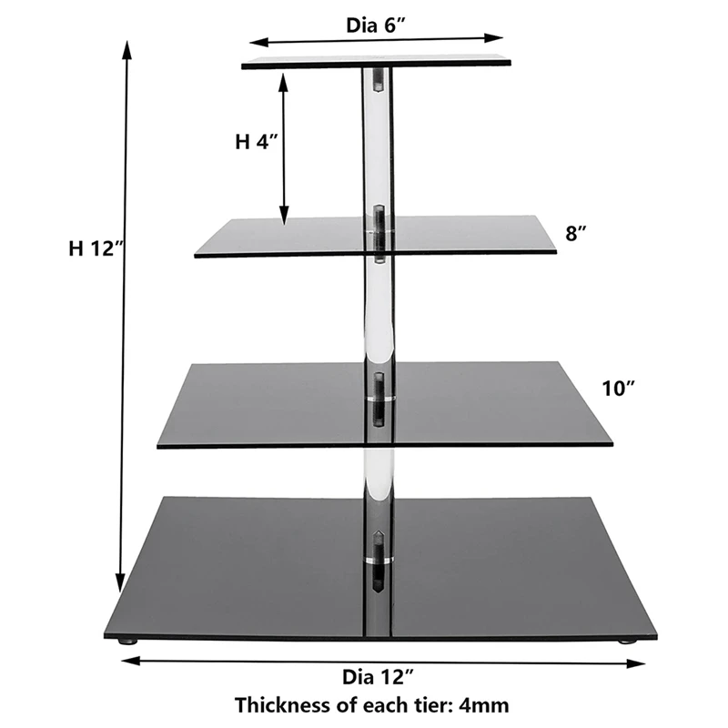 4 Tiers Square Cupcake Stand Tiered Serving Dessert Cake Holder,Perfect For Wedding,Birthday,Party,Baby Shower And Xmas