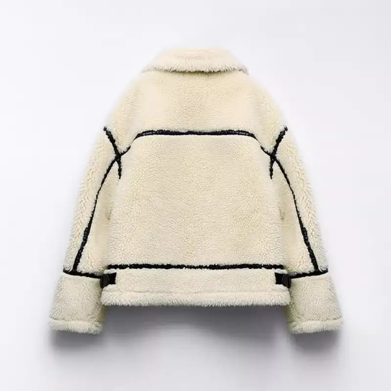 Jaqueta Fena de Lã com Forro de Pele de Cordeiro, Estilo Novo de Outono Inverno, Couro Inteado e Pele, Aquecida com Fec...