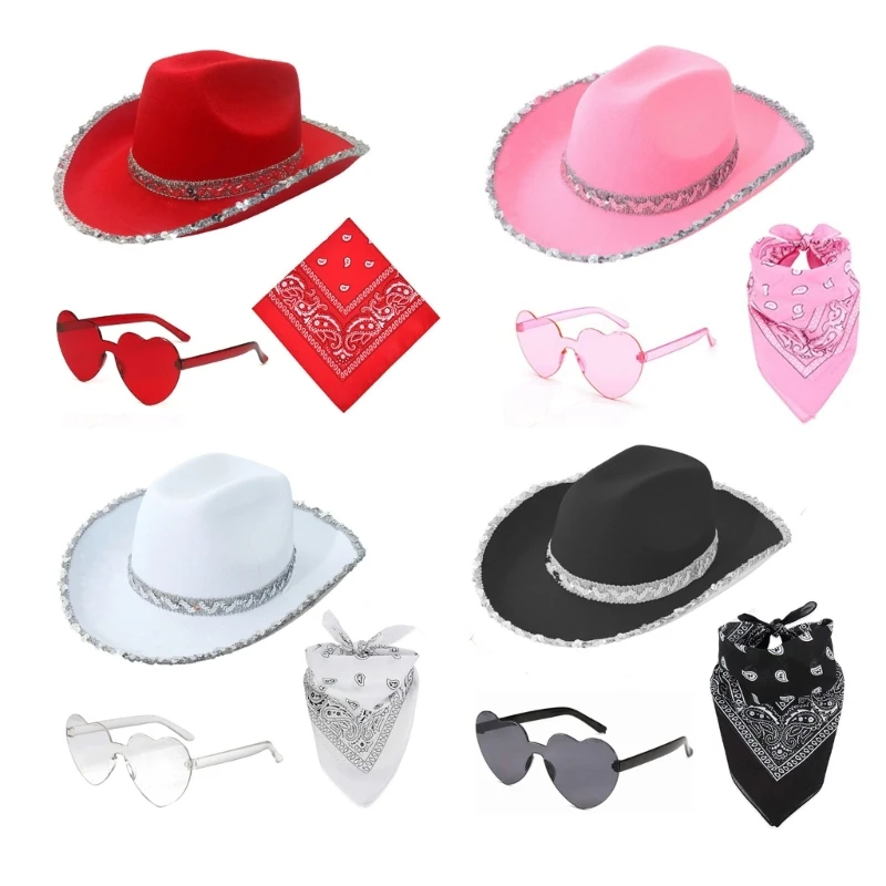 Western Cowboy Hat Eyewear Scarf Women Party Outfit Fashion Costume Accessories Drop Shipping