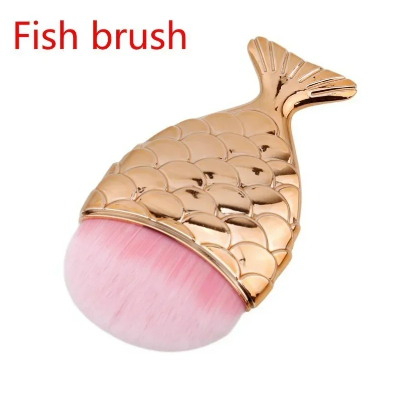 1Pcs Diamond Rose Gold Makeup Brushes Mermaid Fishtail Shaped Foundation Powder Cosmetics Brush Rainbow Eyeshadow Brush Kit