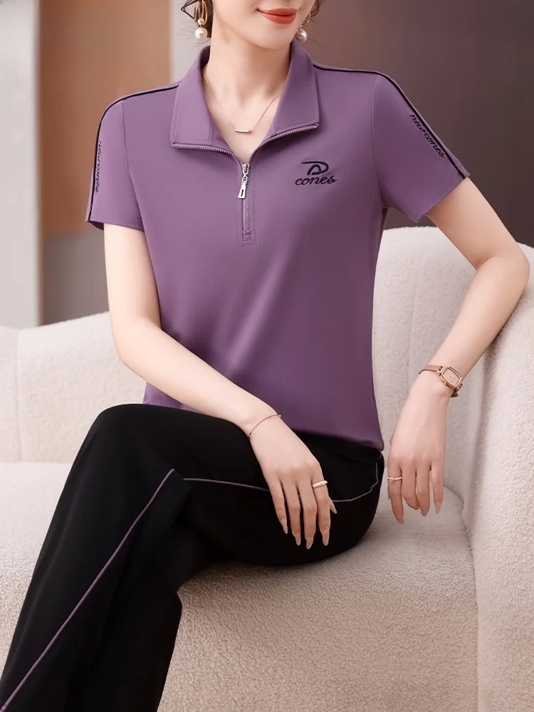 

Casual Sportswear Set for Women Summer Short Sleeve T-Shirt Running Two-Piece Suit Fashionable Loose Fit Long Pants Neck