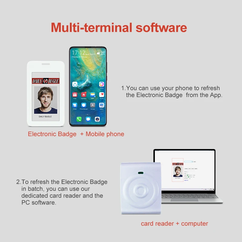 Aplicativo móvel atualização 3.7 Polegada eink batteryless nfc papel cartão de identificação e-ink crachá placa de identificação eletrônica etiqueta