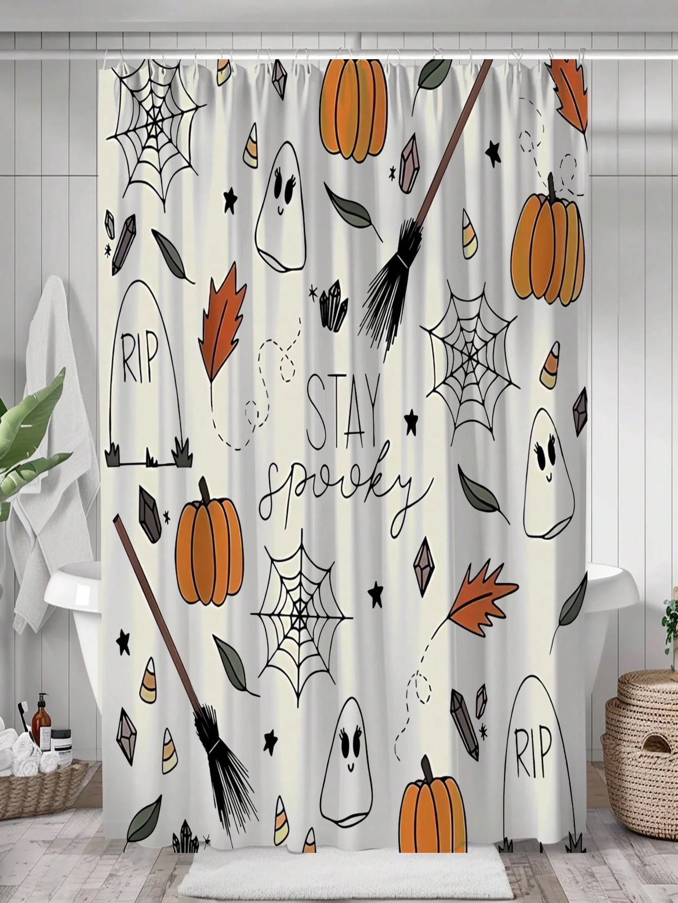 1 Pack Cartoon Halloween Pattern Polyester Material Shower Curtain Tarpaulin Bathroom Thickeneded Mildew-proof Partition Curtain Bathroom