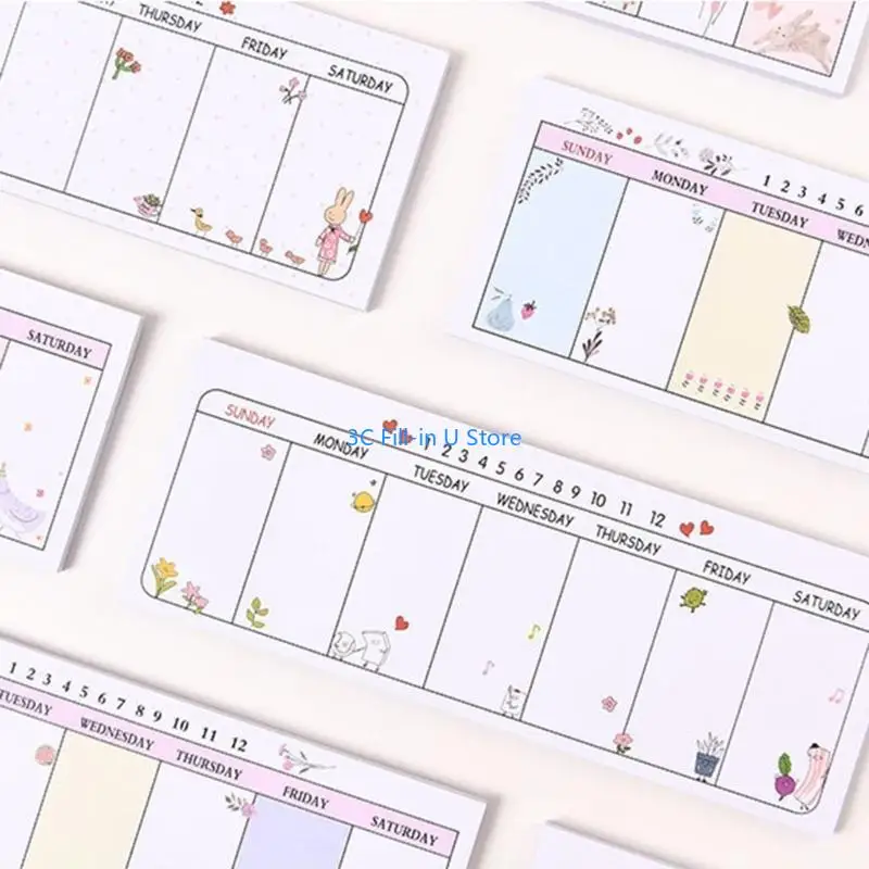 g8ta 두꺼운 종이, 부드러운 쓰기 긴 스트립 주간 일정 노트북 주간 계획 패드 메모장 무작위 디자인 스타일