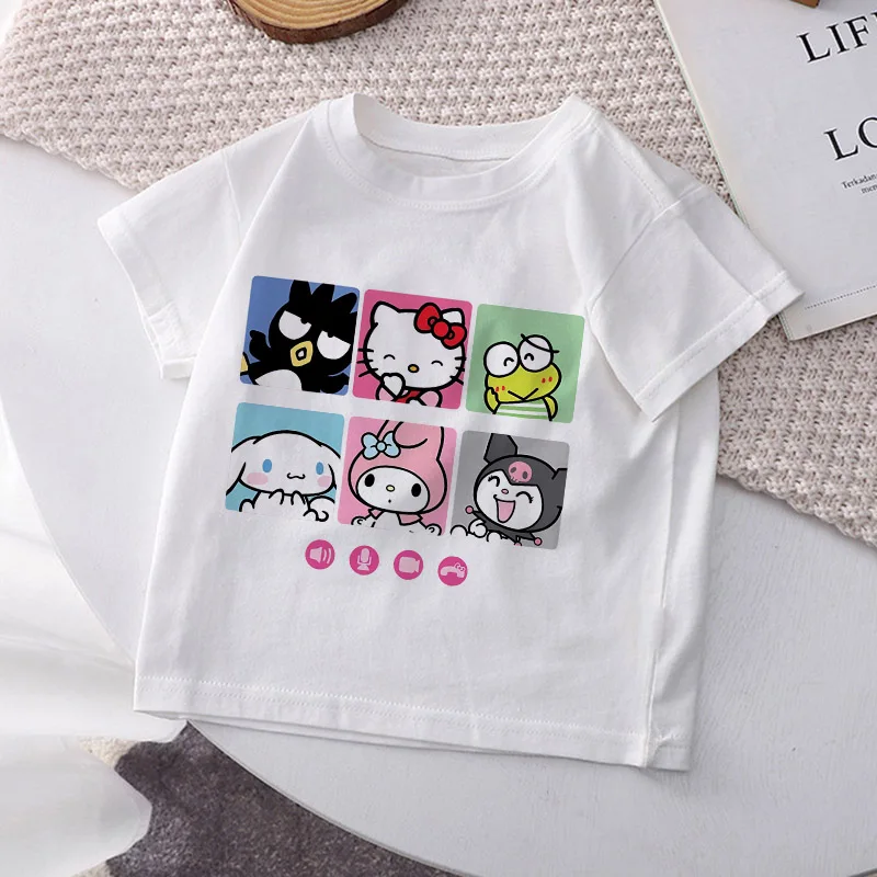 Hello Kitty Melody Children\'s T-shirt Kawaii T Shirt Sanrio Anime Cartoon Children Casual Clothes Y2k Tee Shirt Kid Girl Boy Top