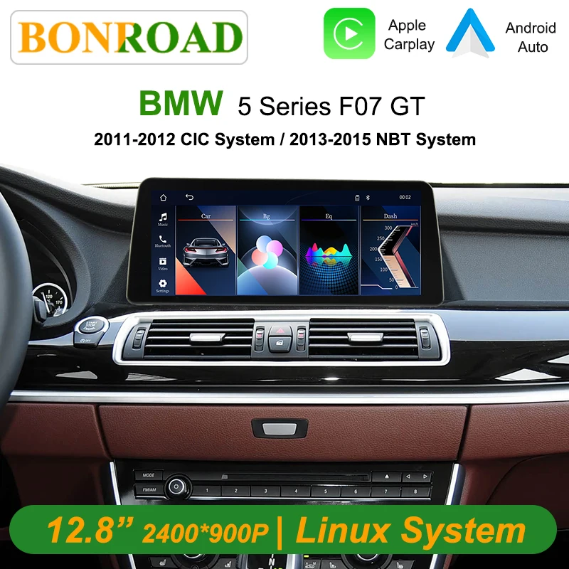 Bonroad 12.8“ Linux Car Multimedia Stereo 2400*900 Carplay Android Auto Touch Screen For BMW 5 Series F07 GT 2011-2015 CIC NBT System Mirror Link Head Unit
