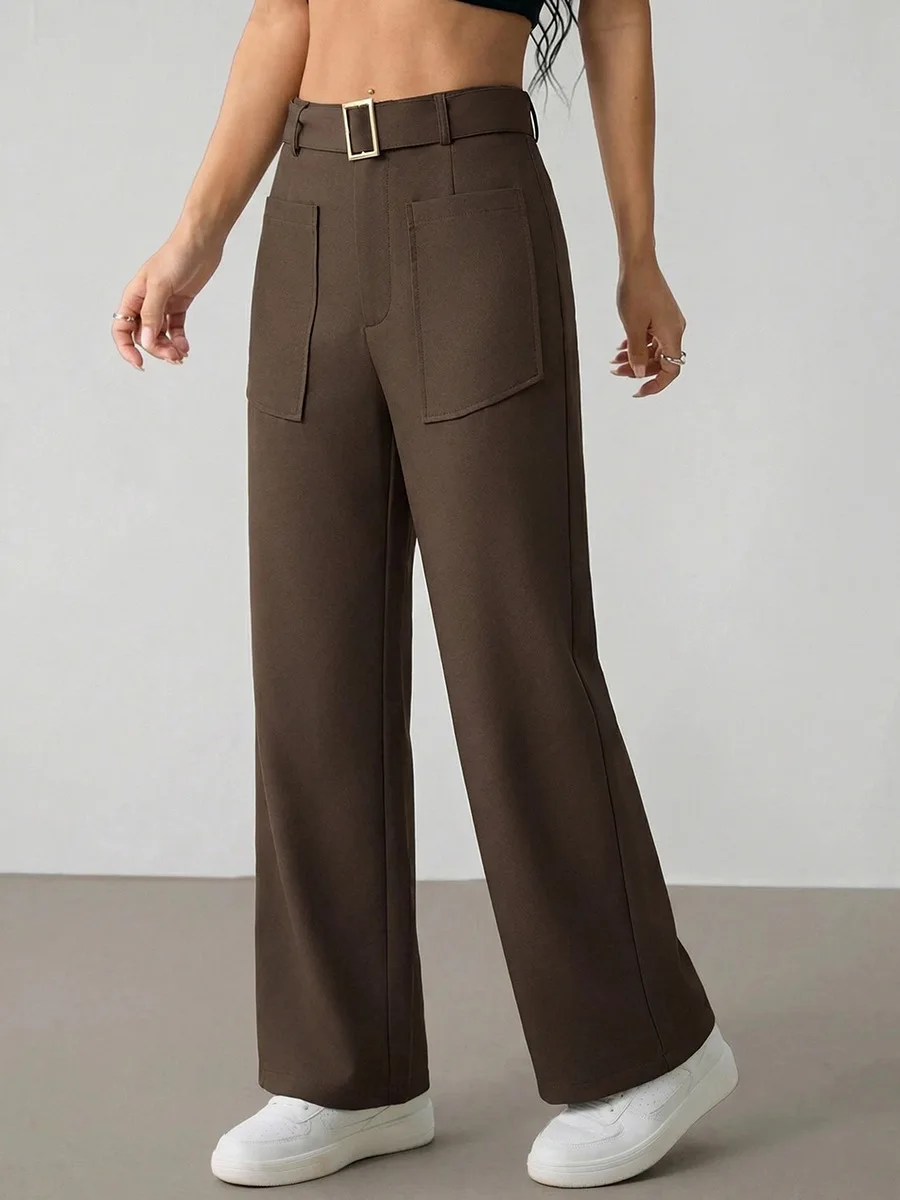 

Casual Women's Pants Can Be Worn All Year Round. Solid Color High Waist Slim Fit Pocket Design Is Suitable for Commuting Pants