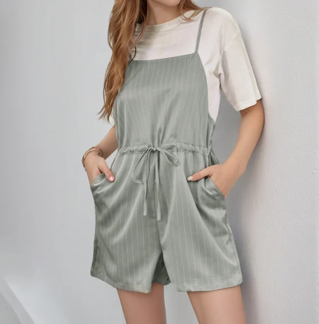 

Striped jumpsuit new European and American women's jumpsuit shorts