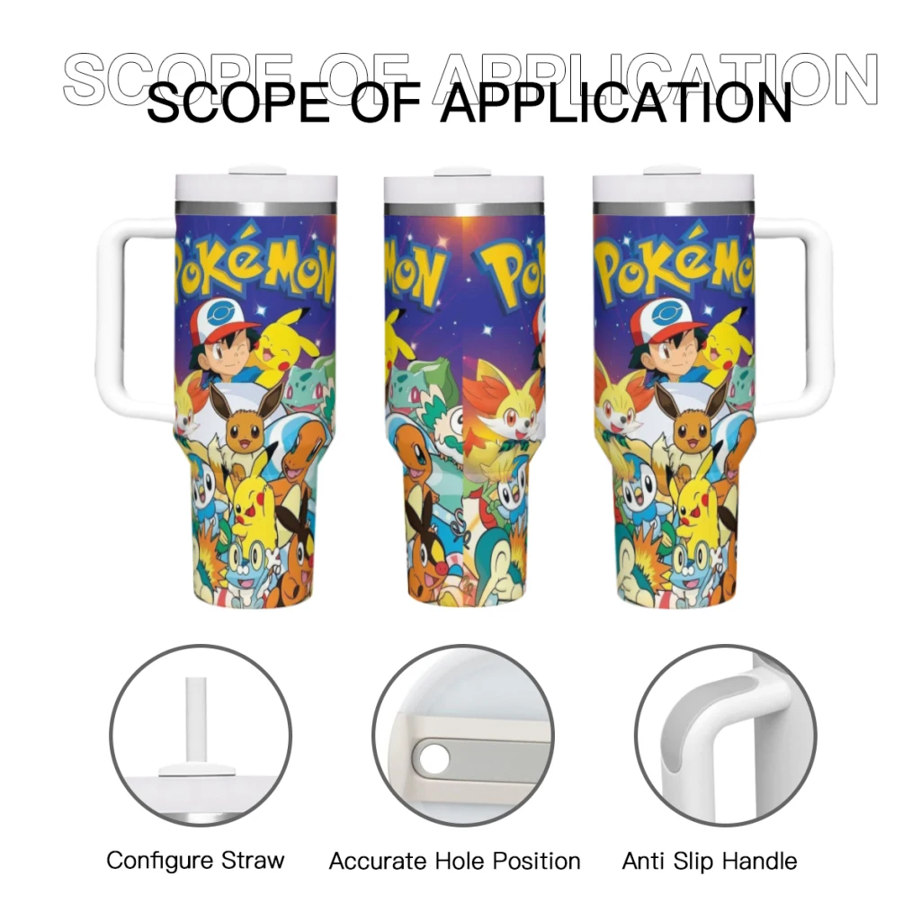 Pokemon 40 Oz Ultimate Tumbler with Handle and Straw Vacuum Insulated Tumbler