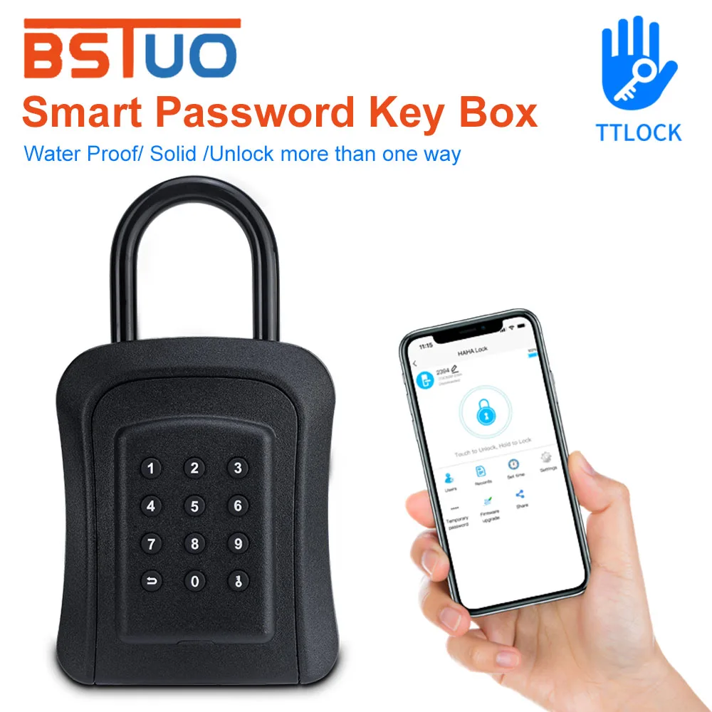 

Waterproof Metal Wire Free Safe Box for Key with TTlock App Unlock Bluetooth Key Safe Secret Storage Box Zinc Electronic PadLock