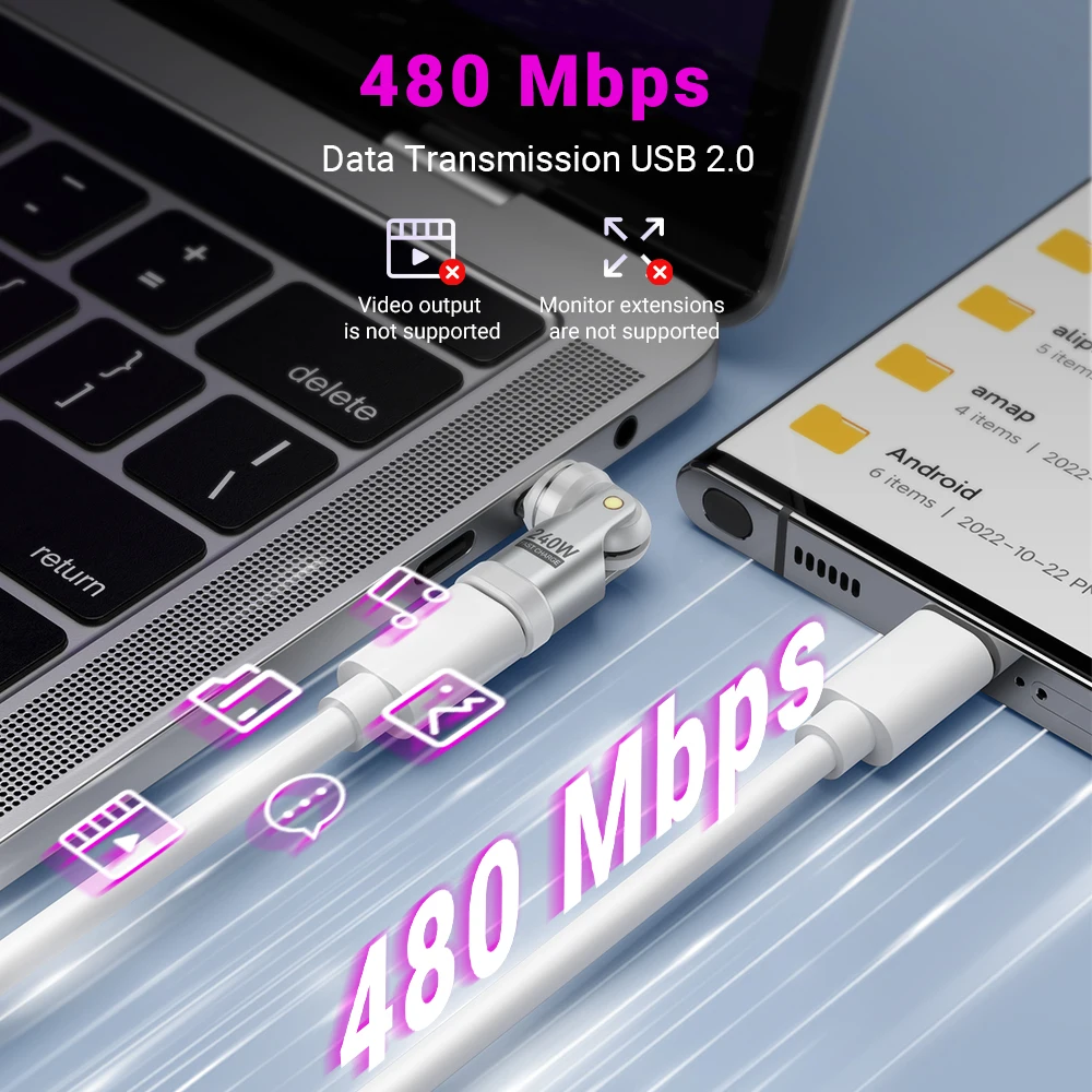 AUFU 9Pin Magnetic USB C Adapter 240W USB C to Type C Fast Charging USB C Female Converter for iPhone 16 15 Laptop Macbook Samsu