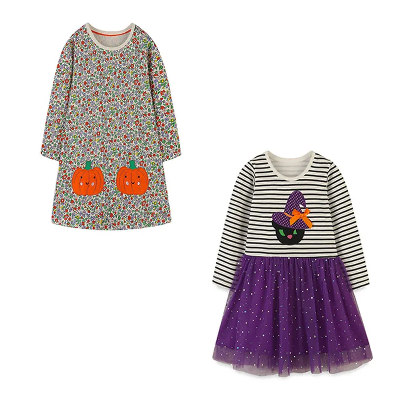 

Jumping Meters 2-7T Halloween Girls Dresses Festival Children's Clothes Toddler Party Birthday Kids Foral Frocks Costume