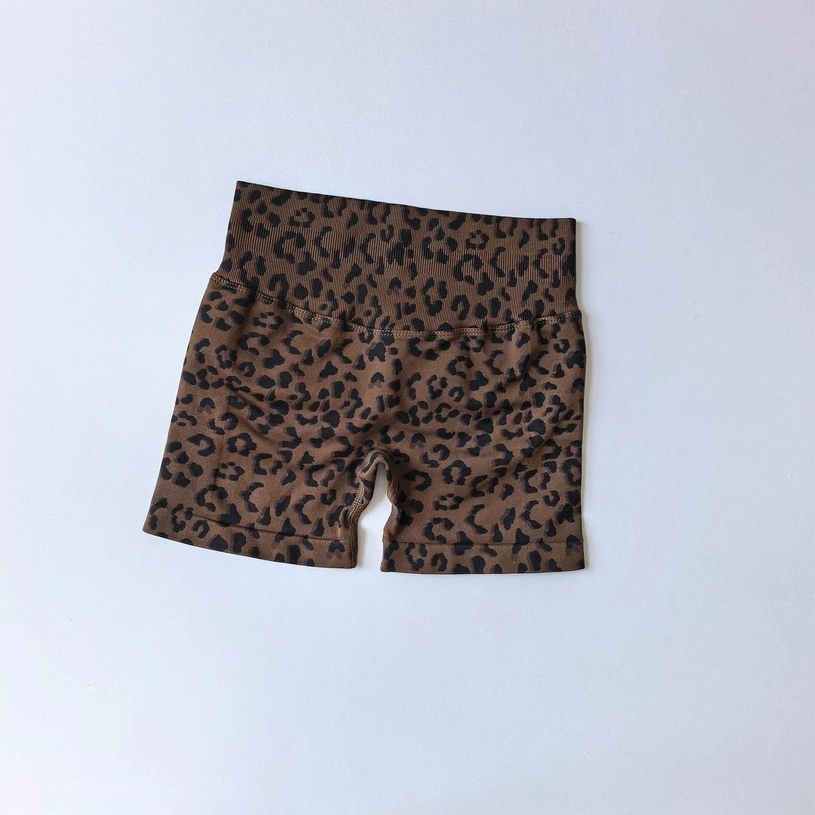 Leopardmuster, pfirsichfarbene, figurformende Yoga-Shorts mit hoher Taille und Bauchkontrolle für Damen, schnelltrocknende Laufshorts für den Außenbereich – Detail 16
