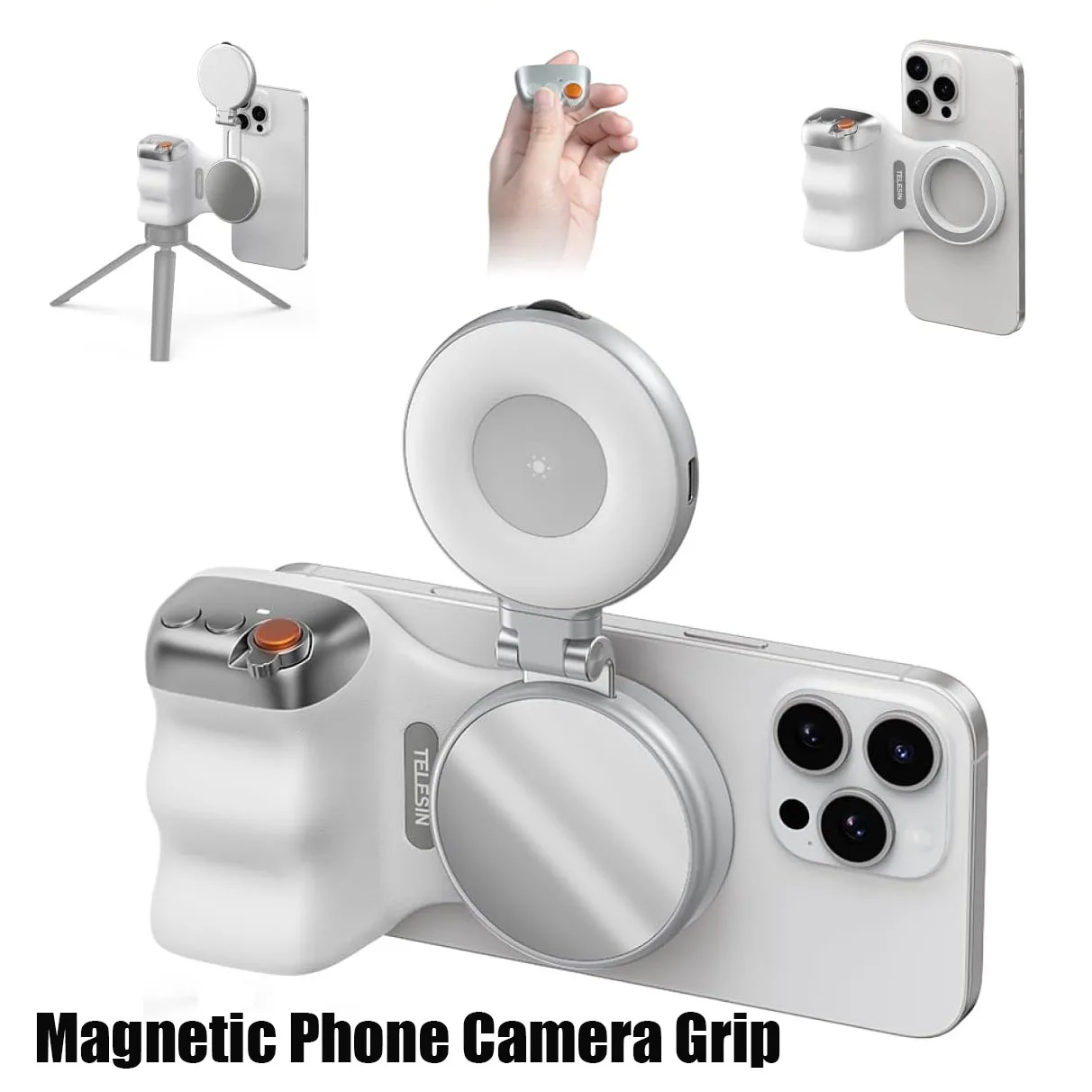 

Магнитный держатель для телефона с кнопкой спуска затвора для селфи и съемки, совместимый с iPhone и Samsung