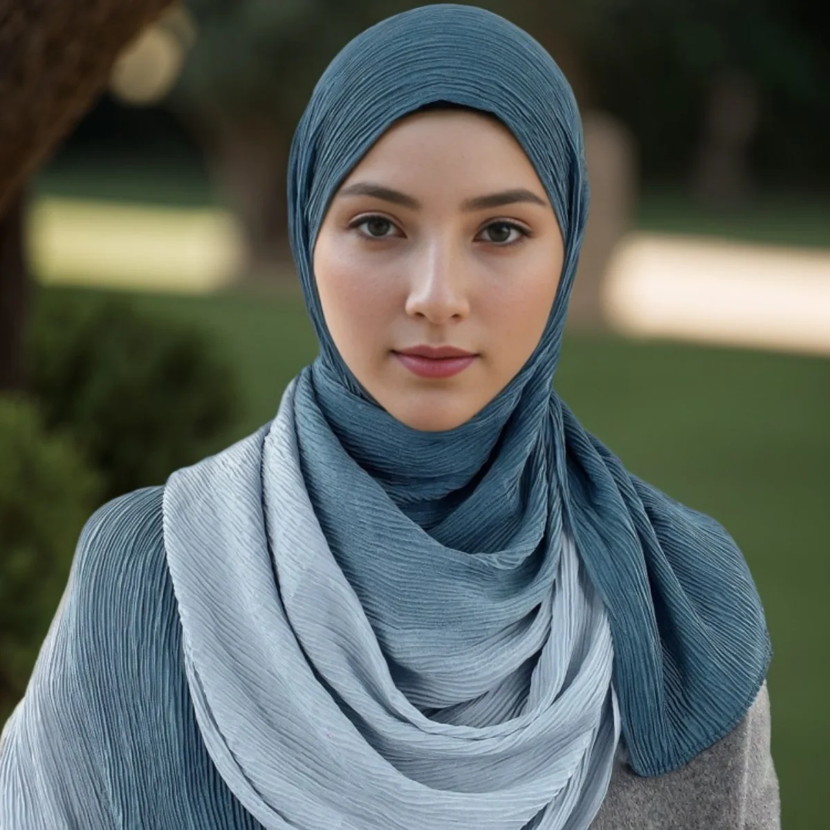 Ombre Stilvoller, elastischer, eleganter, atmungsaktiver, dünner Sonnenschutz-Farbverlauf, zweifarbiger Plissee-Schal, langer Schal aus Crinkle-Hijab-Baumwolle