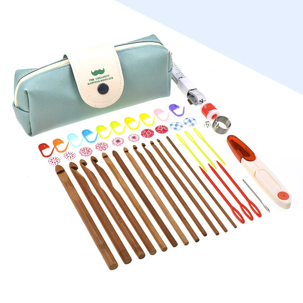 

43Pcs Bamboo Wood Crochet Hooks Kit Ergonomic Grip for Knitting Sweaters Bags DIY Crochet Accessories Sewing Tools with Storage
