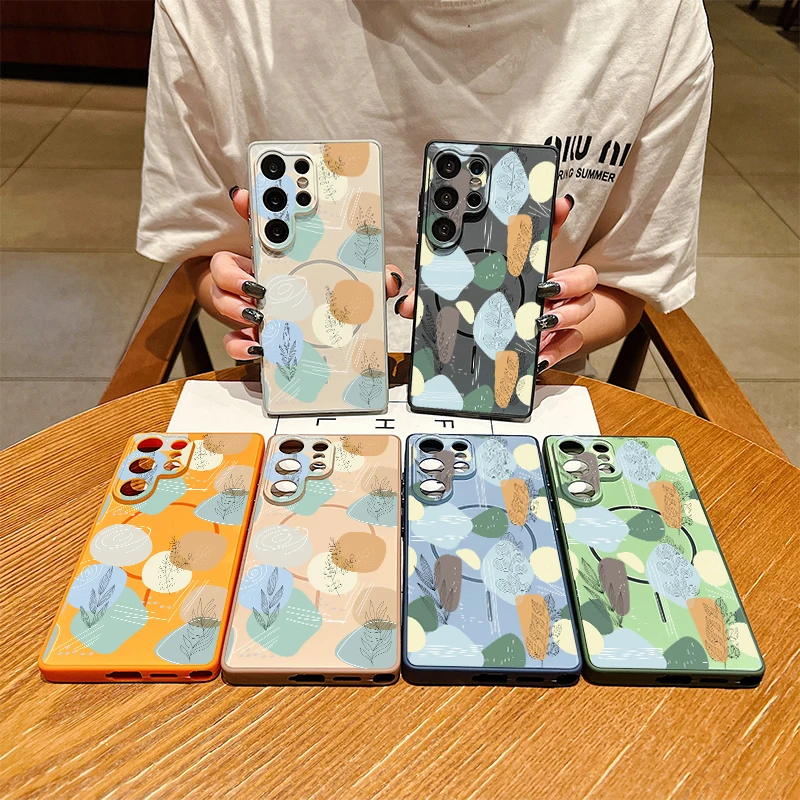 Painting Phone Case For Samsung Galaxy S26 S25 Edge S24 Plus S23 Ultra S22 Magnetic For Magsafe Lens Protect Bumper Back Cover